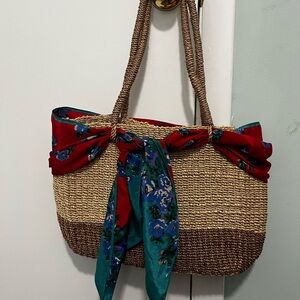 Stylish Woven Tote Bag with Silk Scarf